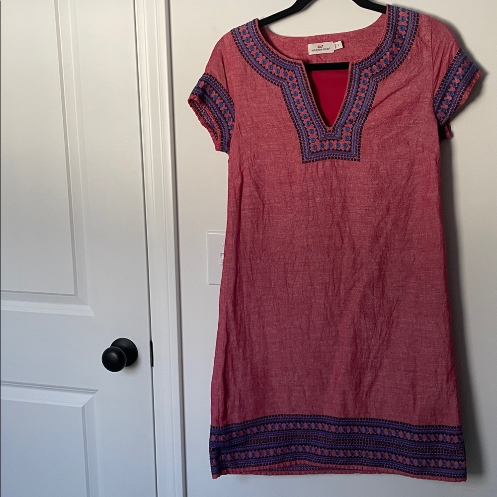 Vineyard Vines Red Linen Applique Dress 2
